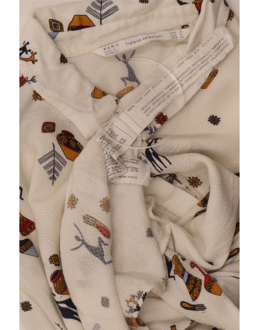 Bluză cămașă cu model abstract Trafaluc pentru femei Zara UK 14 Medium White