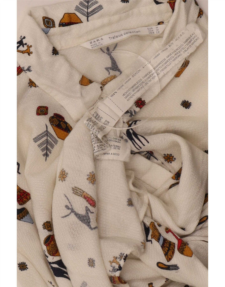 Bluză cămașă cu model abstract Trafaluc pentru femei Zara UK 14 Medium White