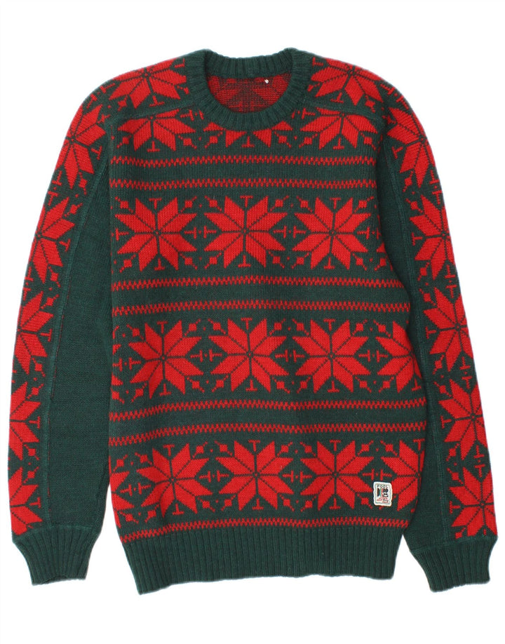 Pulover pentru bărbați Silvy cu decolteu rotund, verde mediu Fair Isle