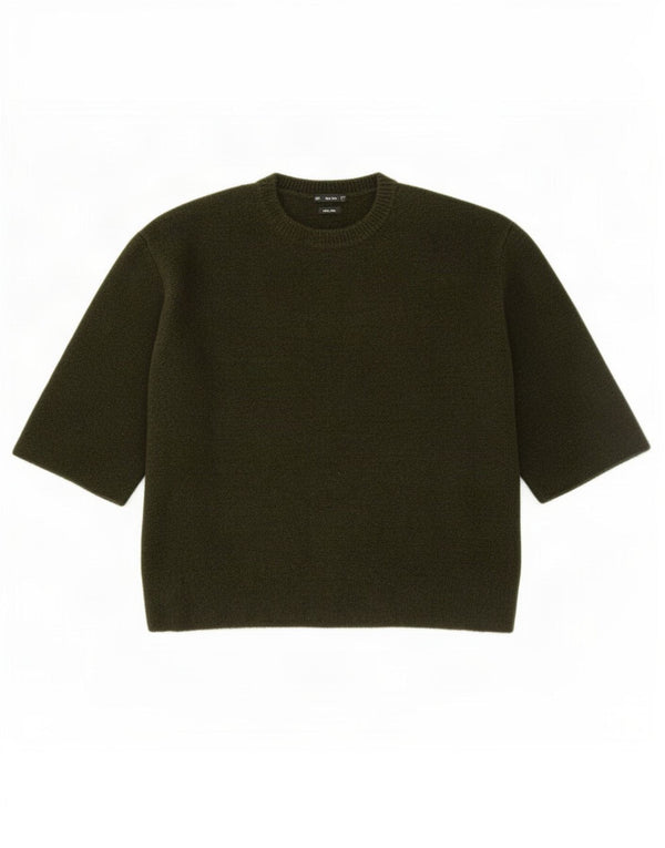 Pulover pentru femeie Zara, cu mâneci 3/4, cu gât crew, UK 14 Medium Khaki