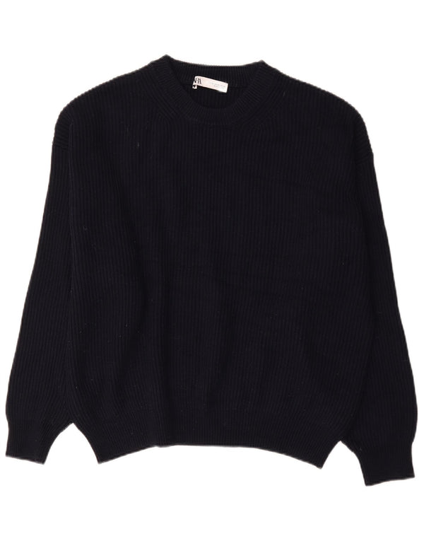 Pulover supradimensionat pentru femei Zara, cu gâtul turn, UK 18 XL, poliester bleumarin