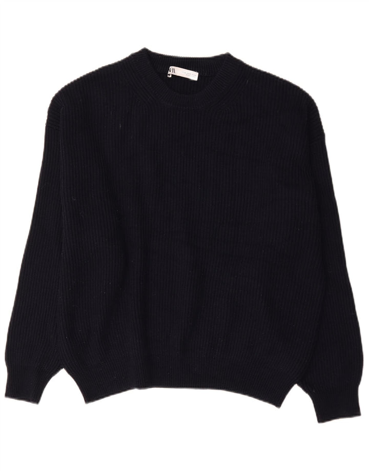 Pulover supradimensionat pentru femei Zara, cu gâtul turn, UK 18 XL, poliester bleumarin