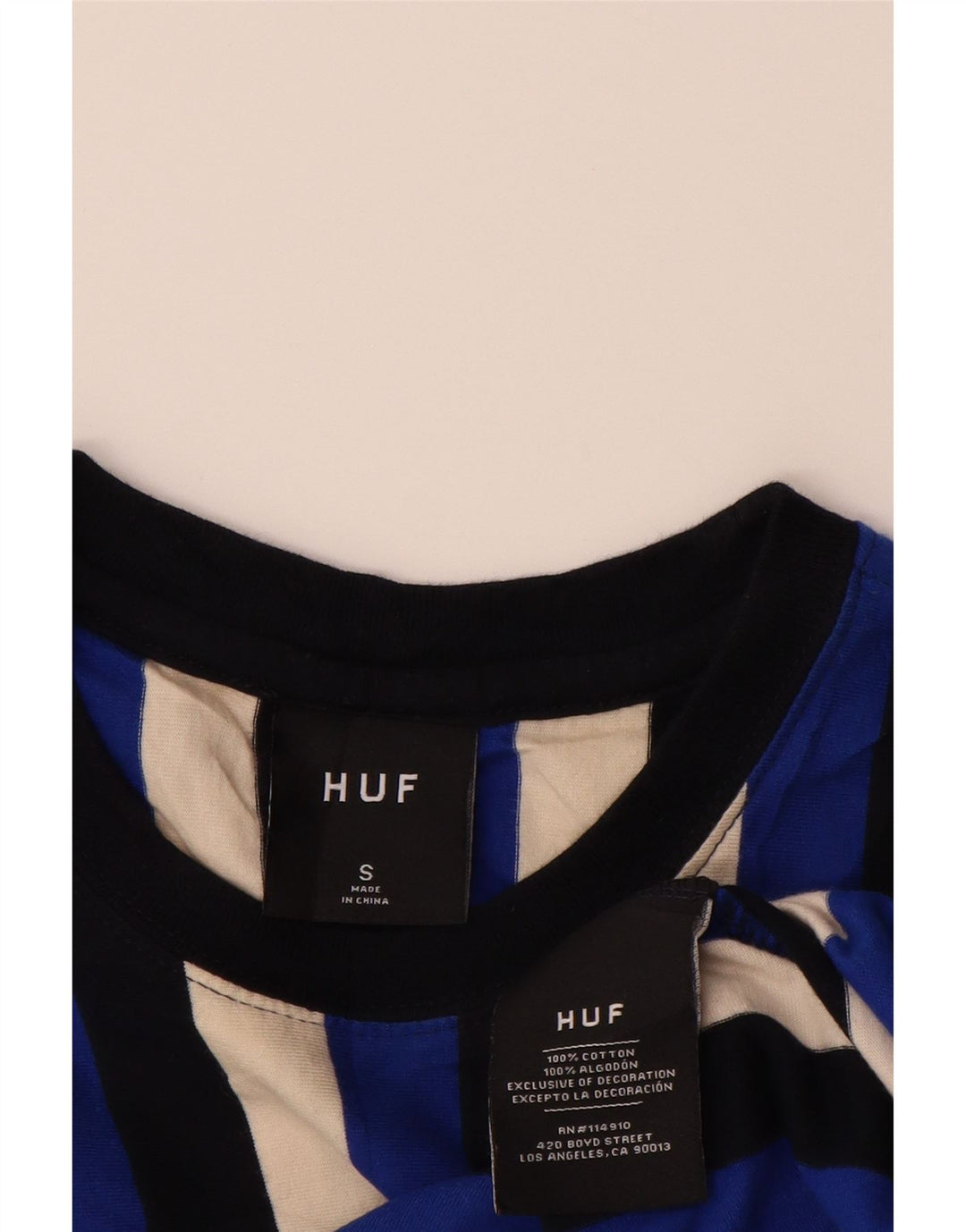 HUF Mens Graphic T-Shirt Top Small Blue Striped Cotton Vintage HUF and Second-Hand HUF from Messina Hembry 
