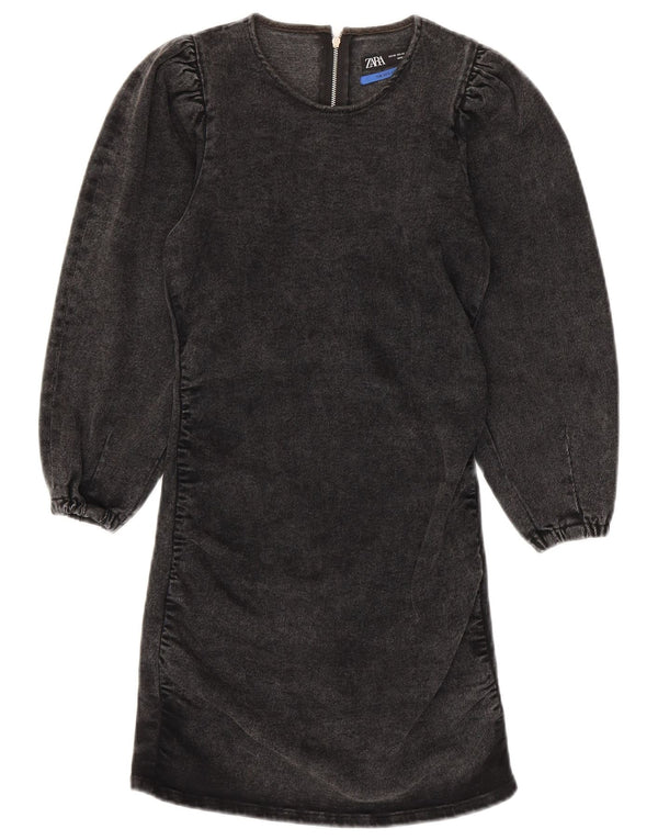 Rochie din denim pentru femei Zara, cu mâneci 3/4, UK 4 XS, bumbac gri, anii 80