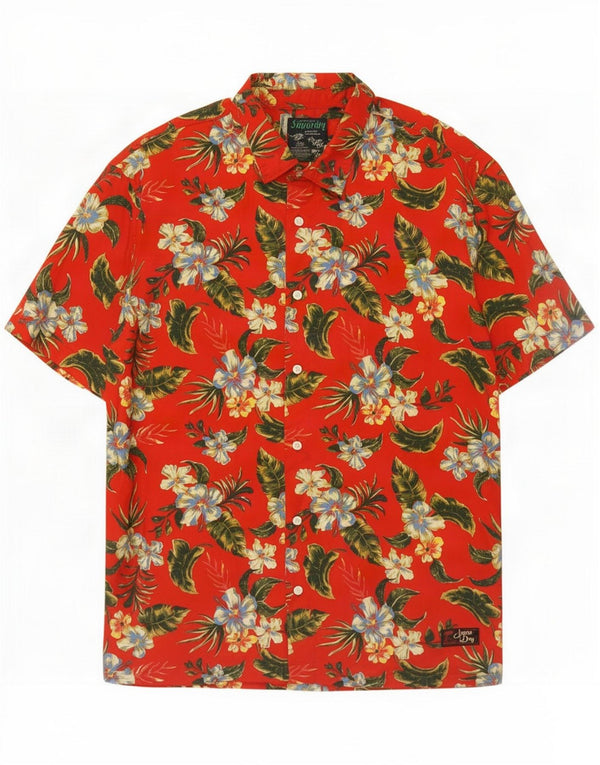 Superdry Mens Hawaiian Short Sleeve Shirt Medium Red Floral Modal