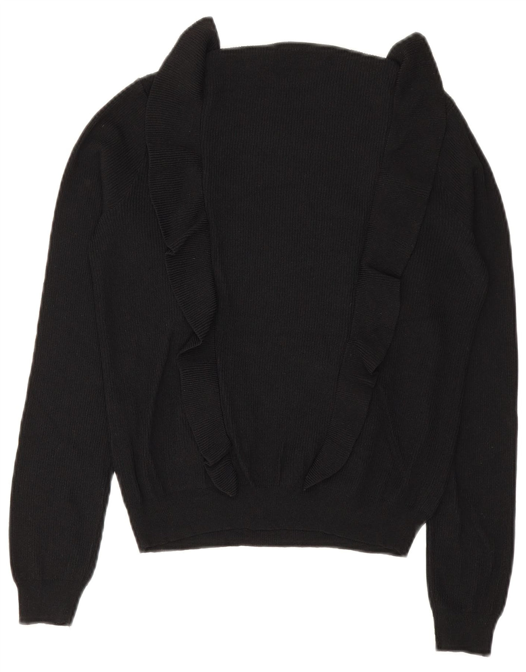 Pulover pentru damă Zara, cu volane în față, cu gât crew, UK 12 Medium Negru