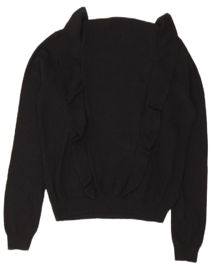 Pulover pentru damă Zara, cu volane în față, cu gât crew, UK 12 Medium Negru