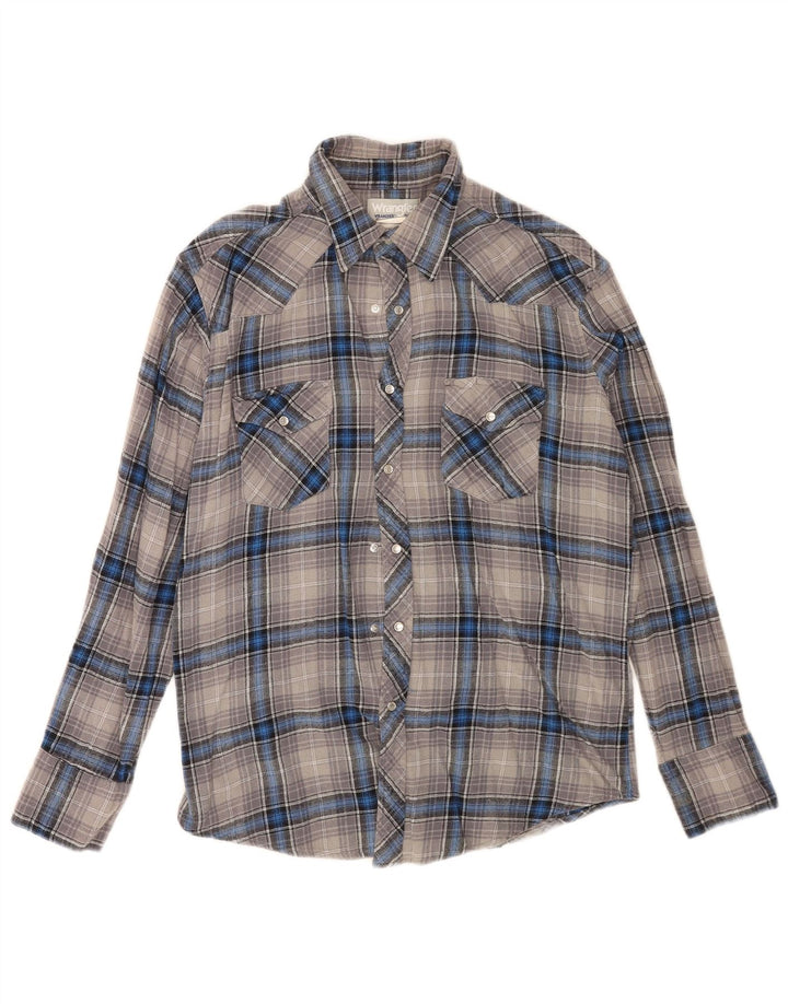 Cămașă de flanel pentru bărbați Wrangler, bumbac cu carouri, gri mare