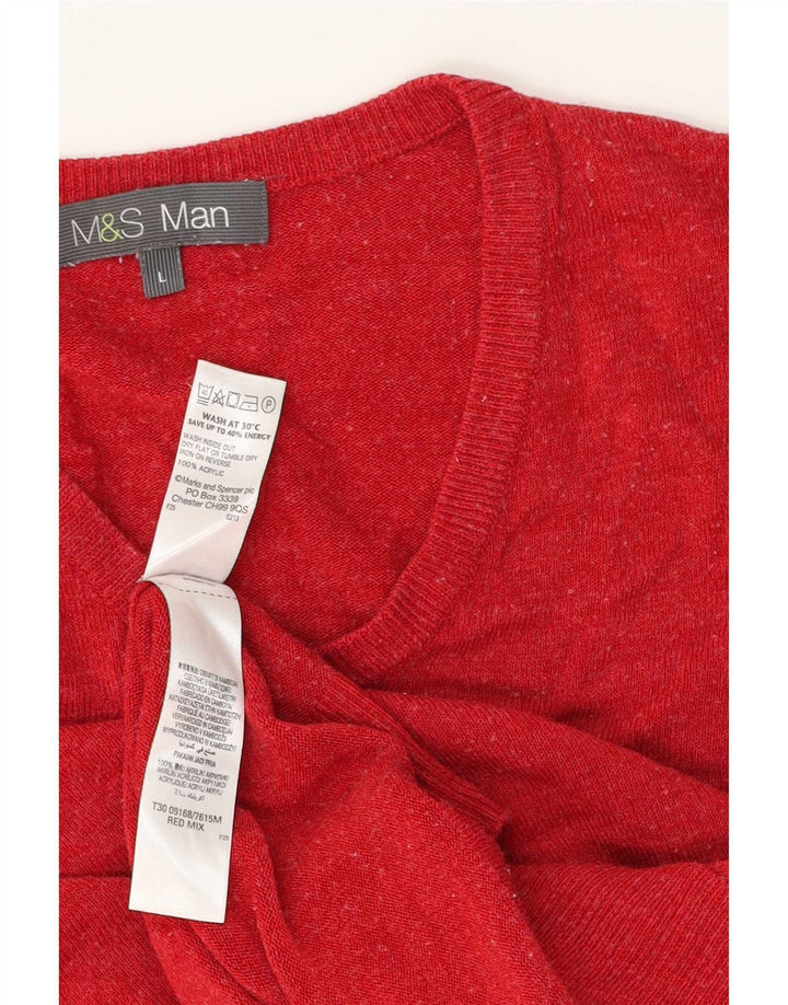Pulover pentru bărbați Marks & Spencer, cu decolteu în V, mare, roșu, acrilic
