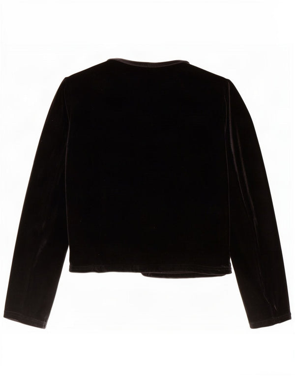 Jachetă vintage pentru femei crop din catifea cu fermoar complet UK 10 Small Black