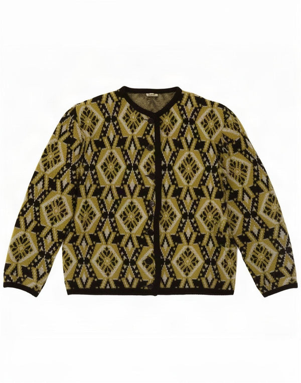 Pulover Cardigan Vintage pentru Damă IT 46 Large Kaki Geometric