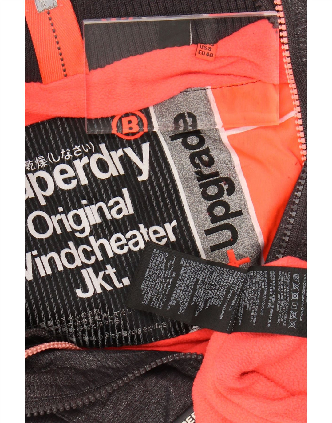 Jachetă de vânt cu glugă SUPERDRY pentru femei UK 12, gri mediu