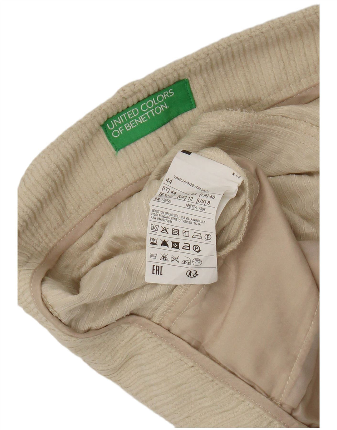 Pantaloni scurti din velur pentru femei Benetton UK 12 Medium W28 Bej Poliester