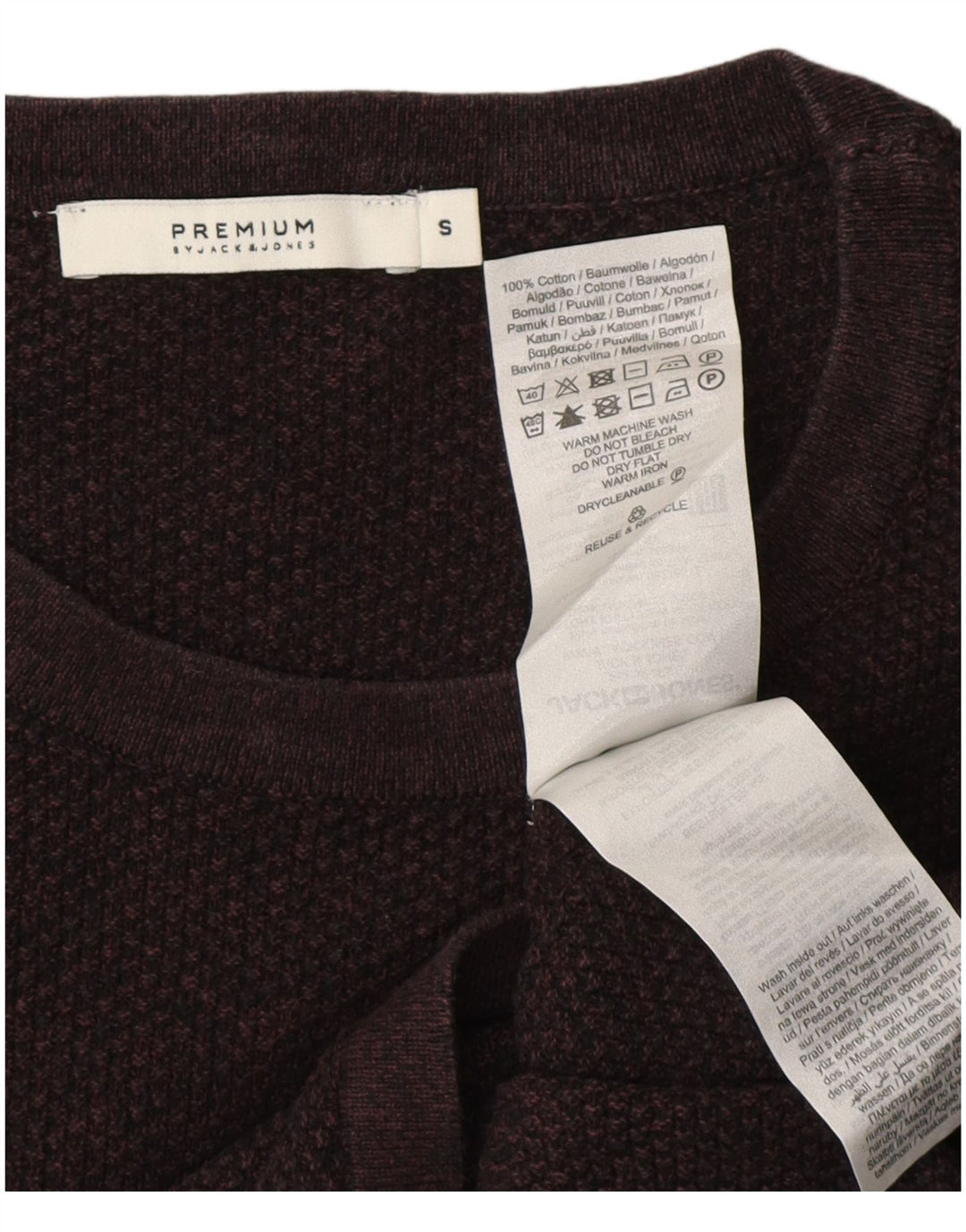 JACK & JONES Top pentru bărbați cu mânecă lungă din bumbac burgundy mic