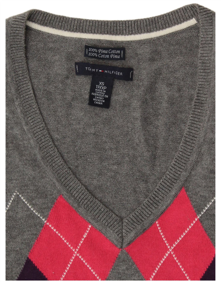 TOMMY HILFIGER Pulover cu decolteu în V pentru femei UK 6 XS Gri Argyle/Diamond