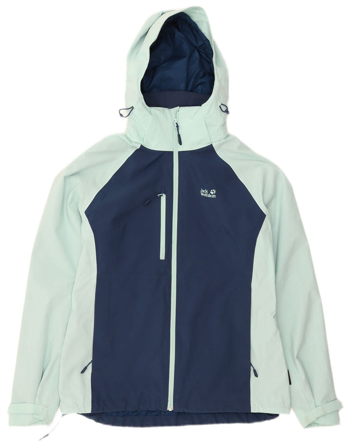 Jack Wolfskin Jachetă de ploaie cu glugă pentru femei UK 10/12 Medium Blue Colorblock
