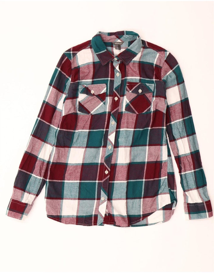 EDDIE BAUER Womens Longline Flannel Shirt UK 10 Small Multicoloured Check Vintage Eddie Bauer and Second-Hand Eddie Bauer from Messina Hembry 