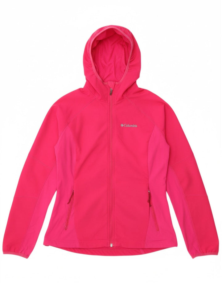 COLUMBIA Womens Hooded Rain Jacket UK 12 Medium Pink Colourblock Polyester