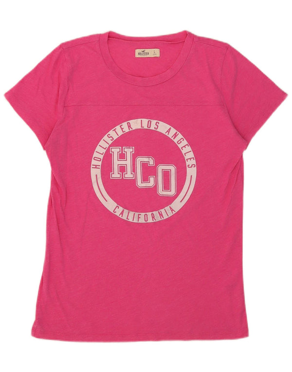 Tricou grafic Hollister pentru femei Top UK 14 Large Pink Bumbac