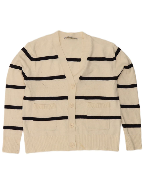 Pulover cardigan supradimensionat pentru femei Zara UK 6 XS din viscoză cu dungi alb