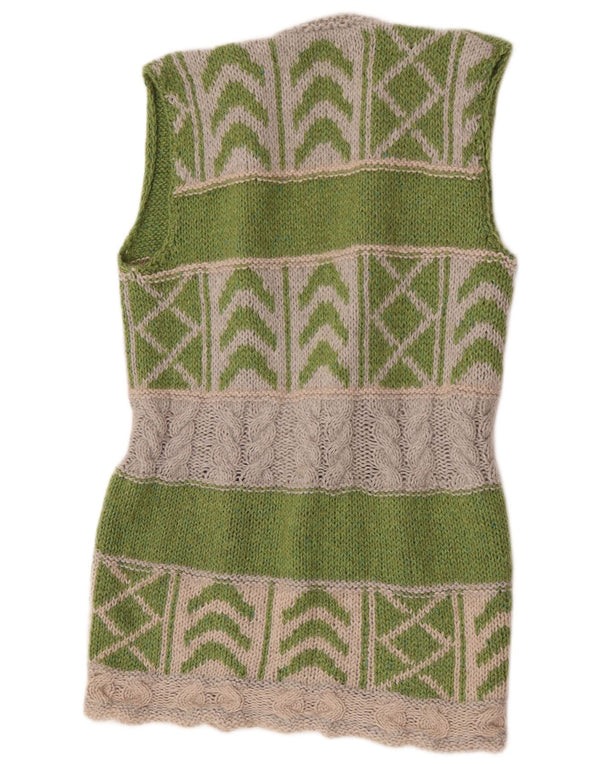 Pulover Vintage cardigan cu paragate pentru femei UK 12 Medium Green Colorblock