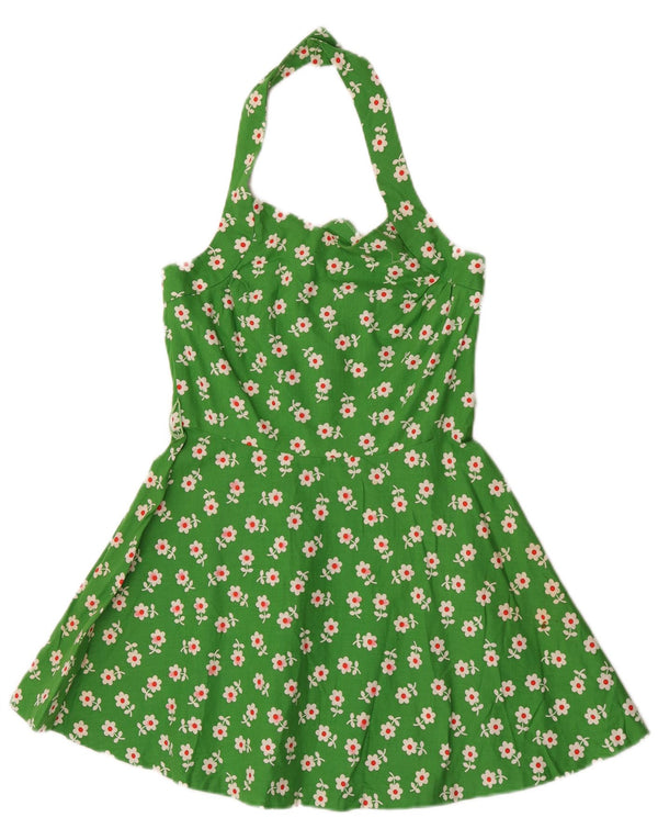 Vintage pentru femei Halter Top UK 8 Mic Verde Floral Bumbac