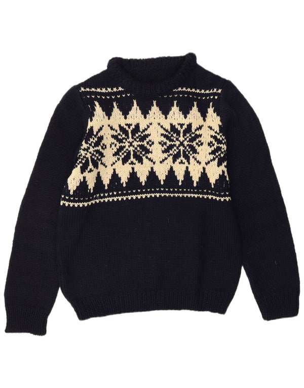 Pulover VINTAGE pentru femei cu decolteu rotund Marea Britanie 16 Fair Isle, albastru marine mare