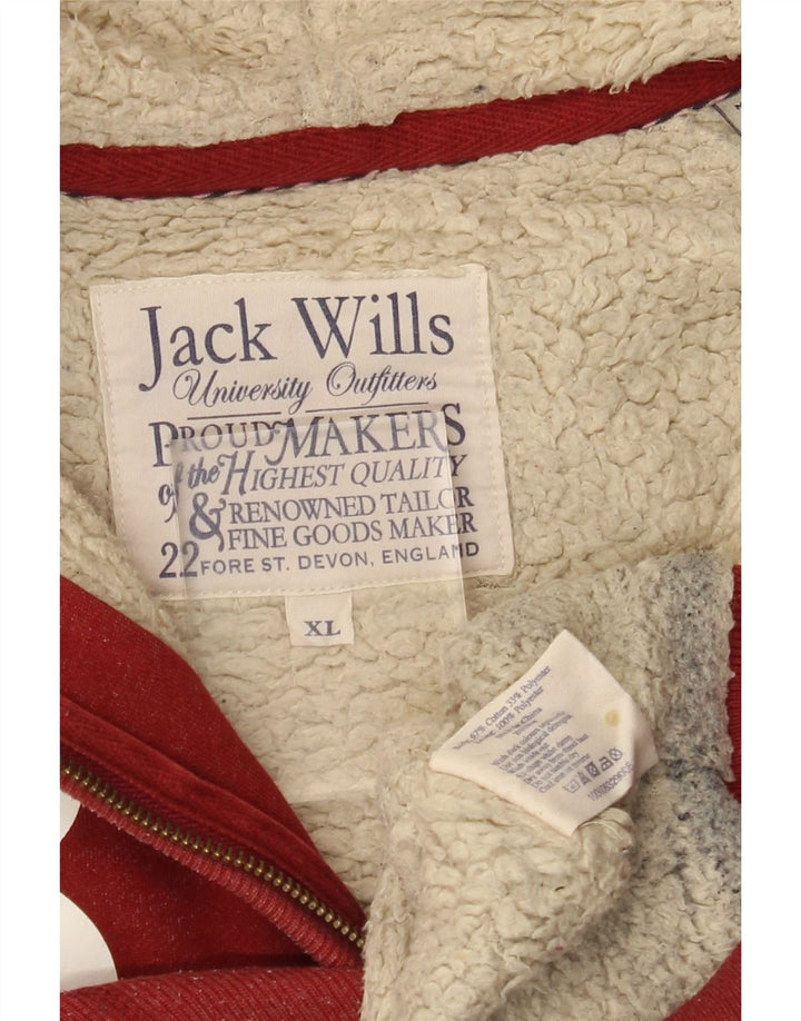 JACK WILLS Pulover cu glugă cu fermoar grafic pentru bărbați, bumbac roșu XL