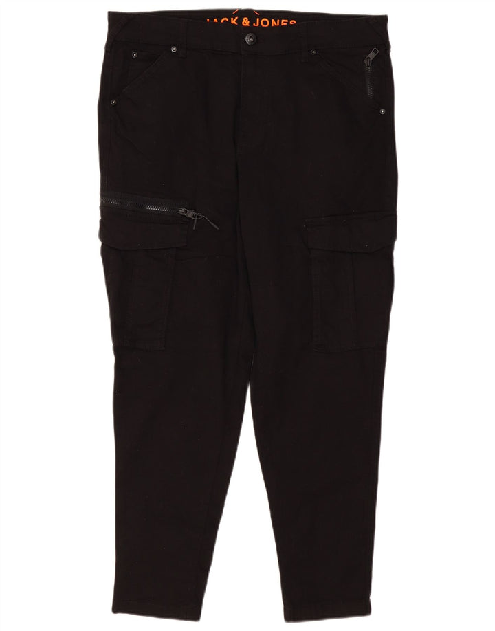 Pantaloni tăiați cargo pentru bărbați JACK & JONES L34 L26 bumbac negru