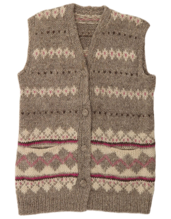 Pulover cardigan cu paragate vintage pentru femei UK 16, mare, bej, Fair Isle