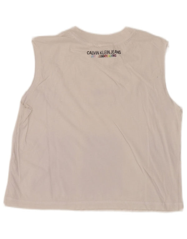 Calvin Klein Crop Graphic Vest Top pentru femei UK 12 Medium White