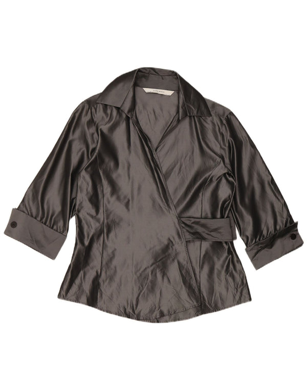 Bluză cămașă cu mâneci 3/4 pentru femei Zara UK 14, mare, gri acrilic