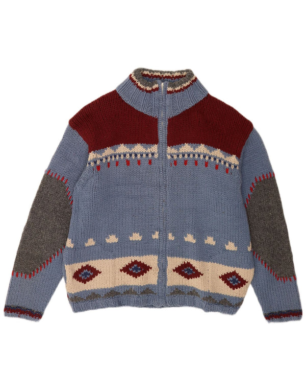 Pulover cardigan pentru bărbați S.Moritz, lână geometrică, albastră mare, noutate