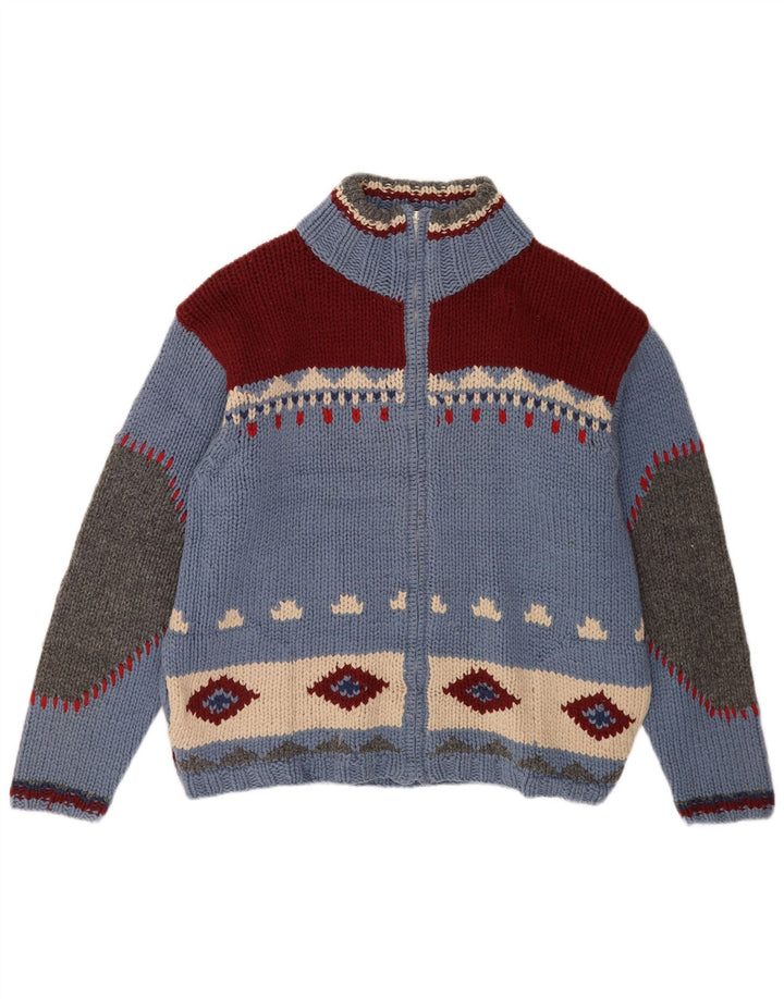 Pulover cardigan pentru bărbați S.Moritz, lână geometrică, albastră mare, noutate