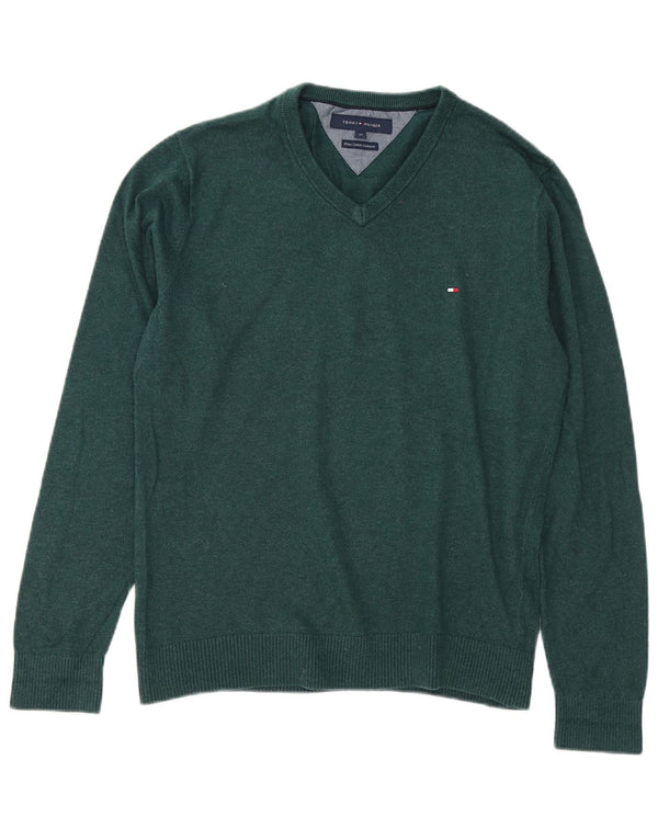 Pulover Tommy Hilfiger pentru bărbați, cu decolteu în V, bumbac verde mediu