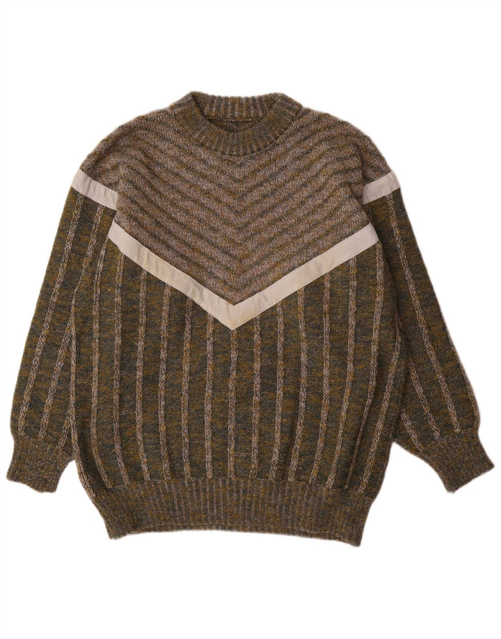Pulover vintage pentru bărbați cu decolteu în dungi verde mediu