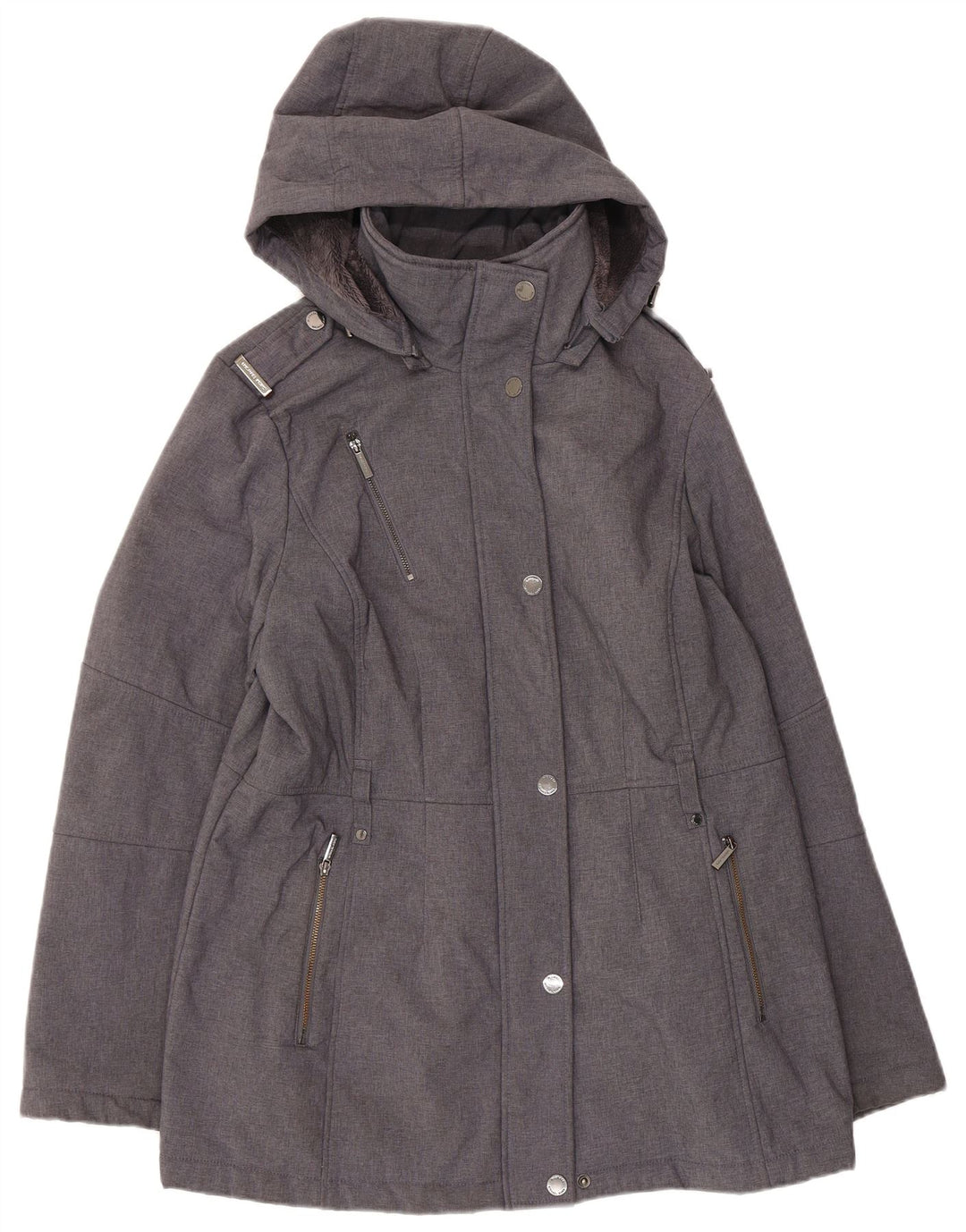 MICHAEL KORS Womens Hooded Military Jacket UK 16 Large Grey Polyester