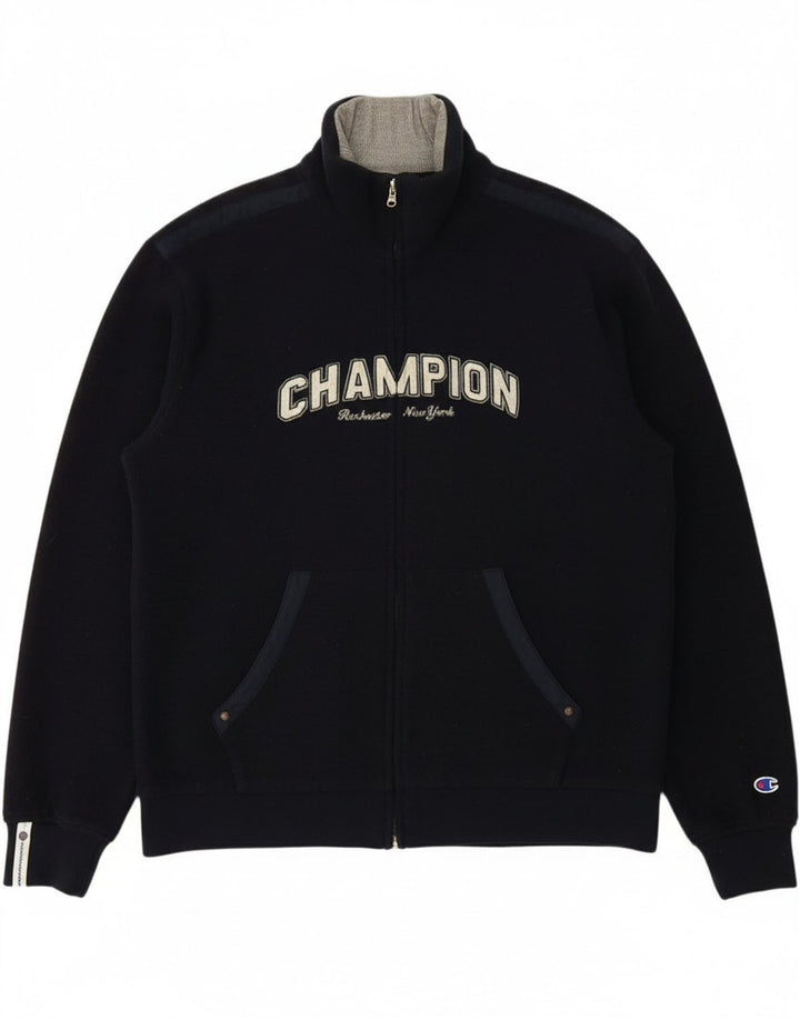 CHAMPION Mens Graphic Fleece Jacket UK 44 2XL Navy Blue Polyester
