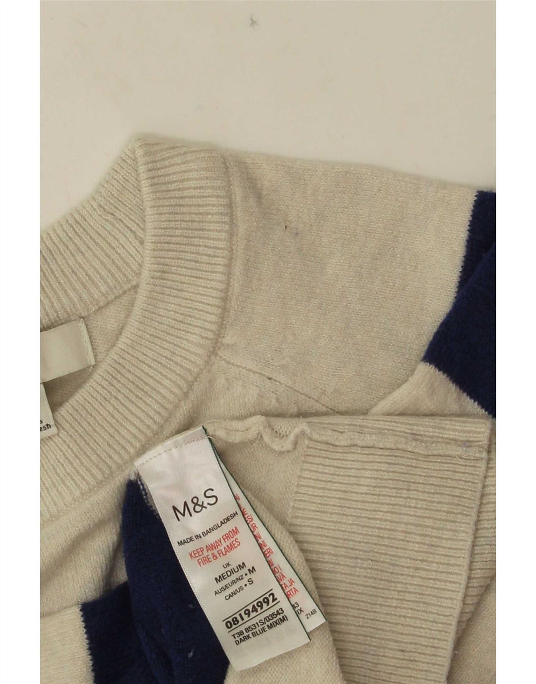 Pulover pentru femei Marks & Spencer cu decolteu rotund cu dungi albastre medii UK 14