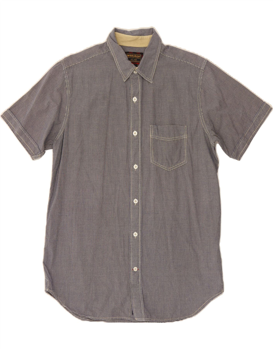 WOOLRICH Mens Short Sleeve Shirt XL Navy Blue Gingham Cotton Vintage Woolrich and Second-Hand Woolrich from Messina Hembry 