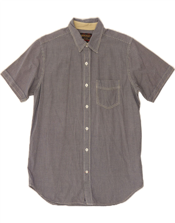 WOOLRICH Mens Short Sleeve Shirt XL Navy Blue Gingham Cotton Vintage Woolrich and Second-Hand Woolrich from Messina Hembry 