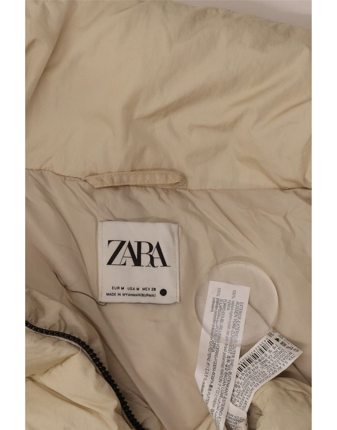 Jachetă căptușită supradimensionată pentru femei Zara UK 14 Medium Bej Nylon