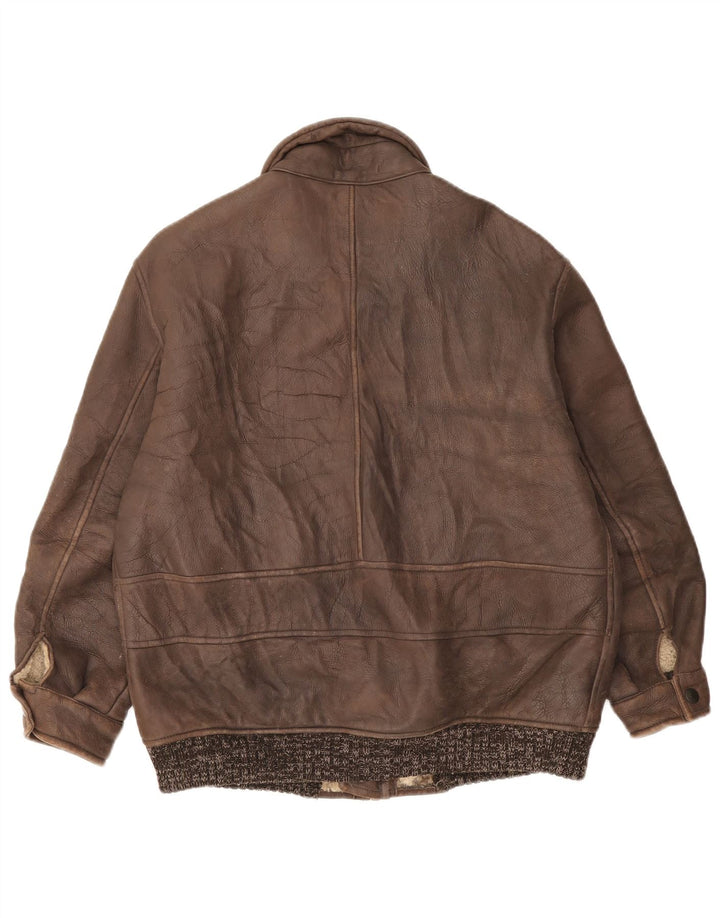 Jachetă vintage pentru bărbați din shearling IT 52 XL maro pete