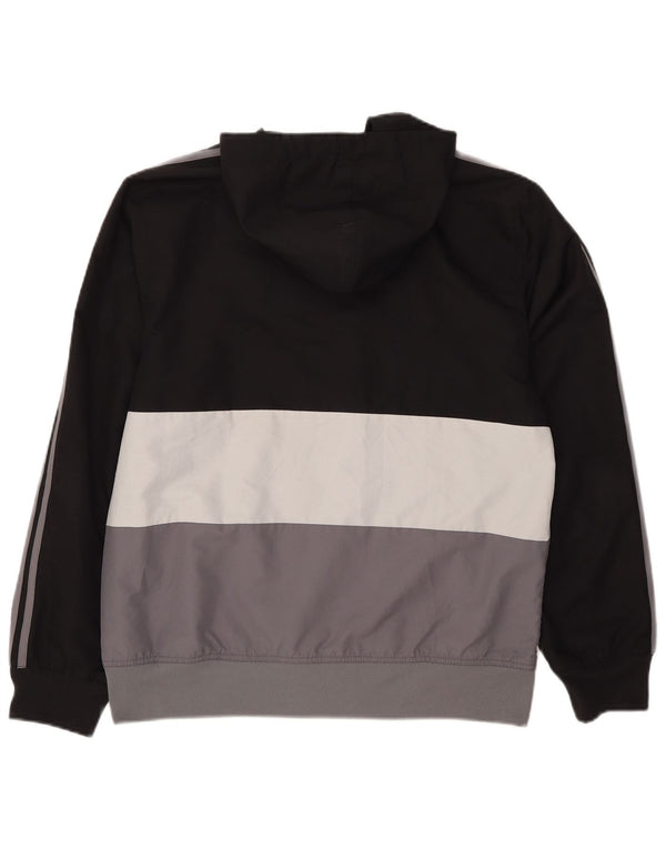 Jachetă de trening pentru bărbați Adidas cu glugă, negru mediu, poliester bloc de culoare