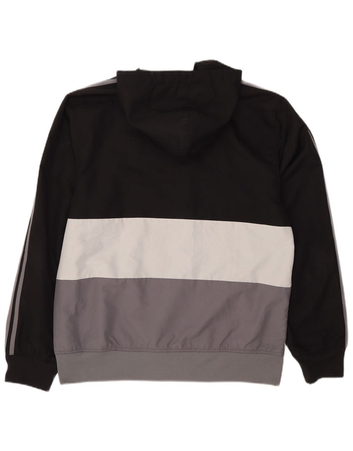 Jachetă de trening pentru bărbați Adidas cu glugă, negru mediu, poliester bloc de culoare