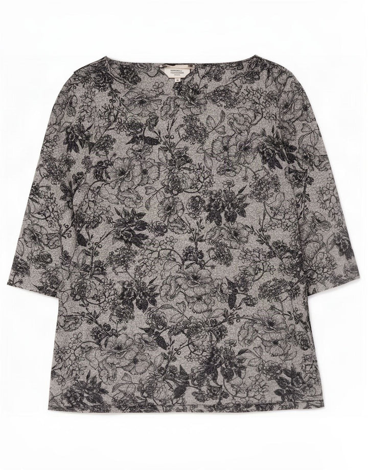 Marks & Spencer Top pentru femei cu mâneci 3/4 UK 16, mare, gri, poliester floral