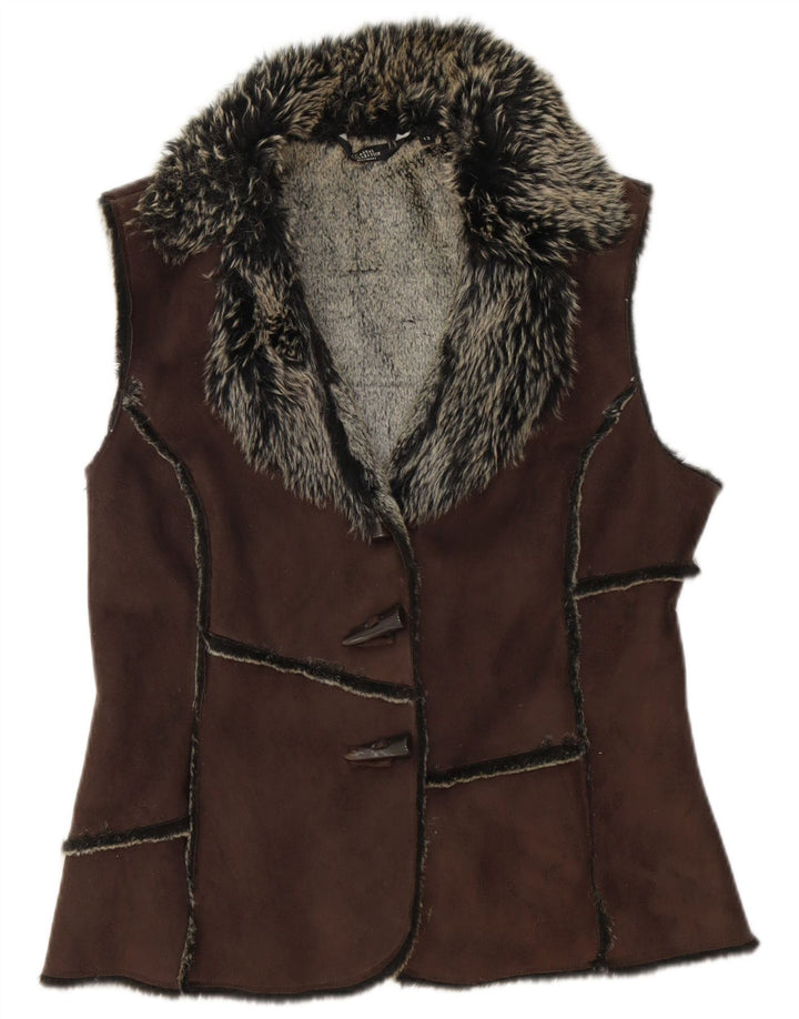 Debenhams pentru femei Sherpa Gilet UK 12 Medium Brown Poliester