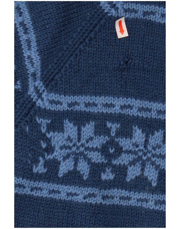Pulover pentru femei VINTAGE cu gât de barcă UK 12 Medium Bleumarin Fair Isle
