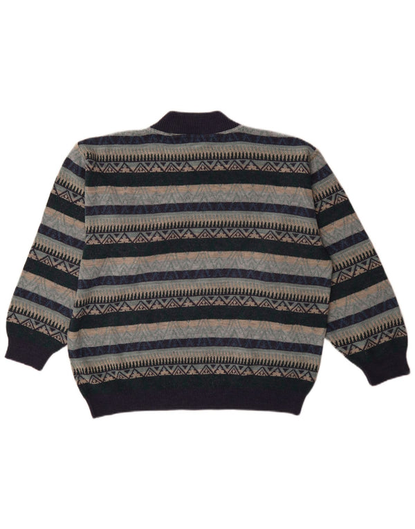 Pulover vintage pentru bărbați cu gât țestoasă XL bleumarin geometric