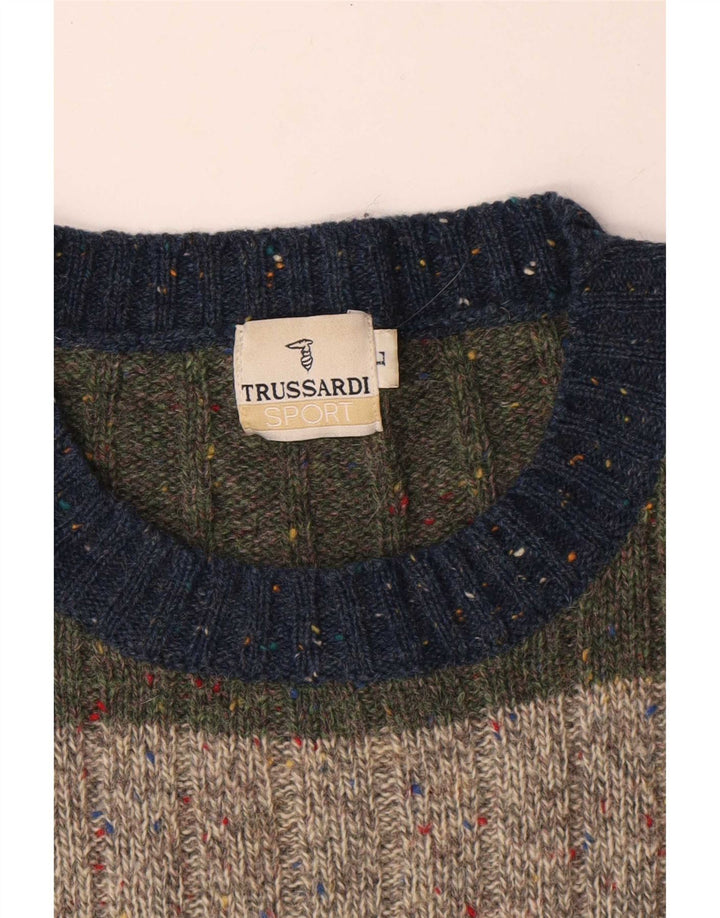 Pulover Trussardi pentru bărbați cu gât crew pulover mare, multicolor, cu dungi